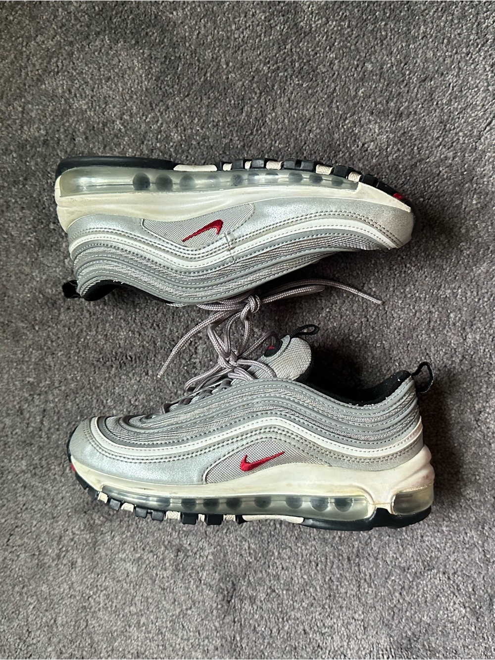 Nike Silver and Red Air Max 97 Sneakers